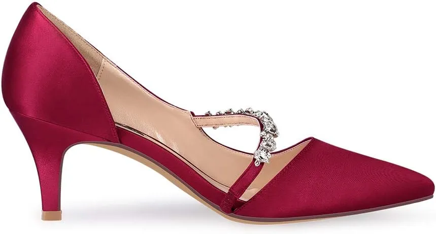 ERIJUNOR Women Mid Kitten Heels Closed Pointy Toe D’Orsay Pumps Wedding Party Shoes