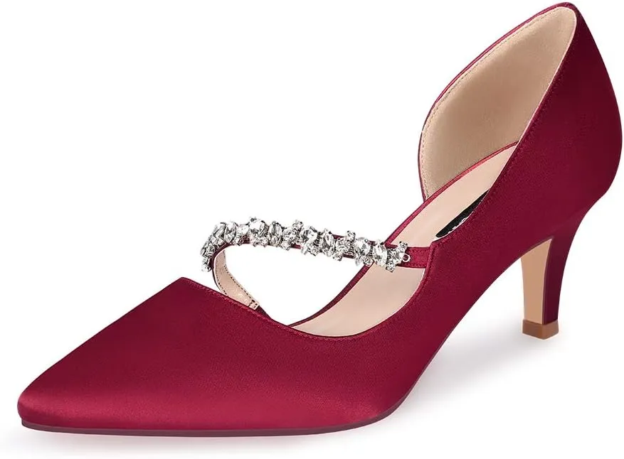 ERIJUNOR Women Mid Kitten Heels Closed Pointy Toe D’Orsay Pumps Wedding Party Shoes