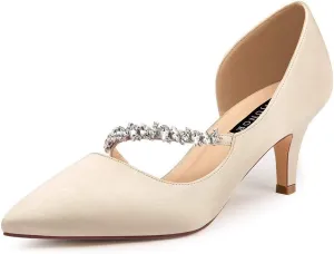 ERIJUNOR Women Mid Kitten Heels Closed Pointy Toe D’Orsay Pumps Wedding Party Shoes