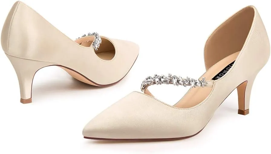 ERIJUNOR Women Mid Kitten Heels Closed Pointy Toe D’Orsay Pumps Wedding Party Shoes