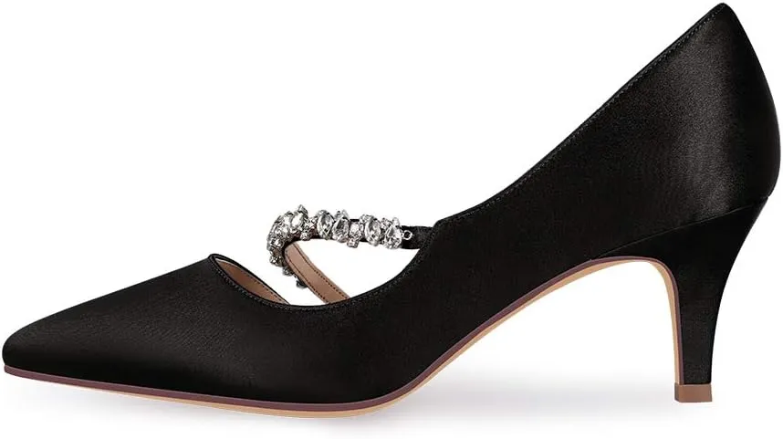 ERIJUNOR Women Mid Kitten Heels Closed Pointy Toe D’Orsay Pumps Wedding Party Shoes