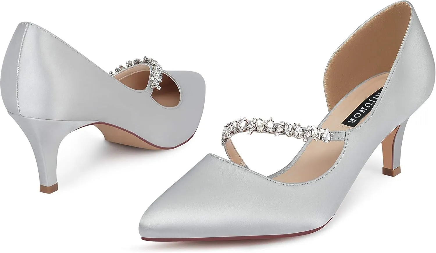 ERIJUNOR Women Mid Kitten Heels Closed Pointy Toe D’Orsay Pumps Wedding Party Shoes