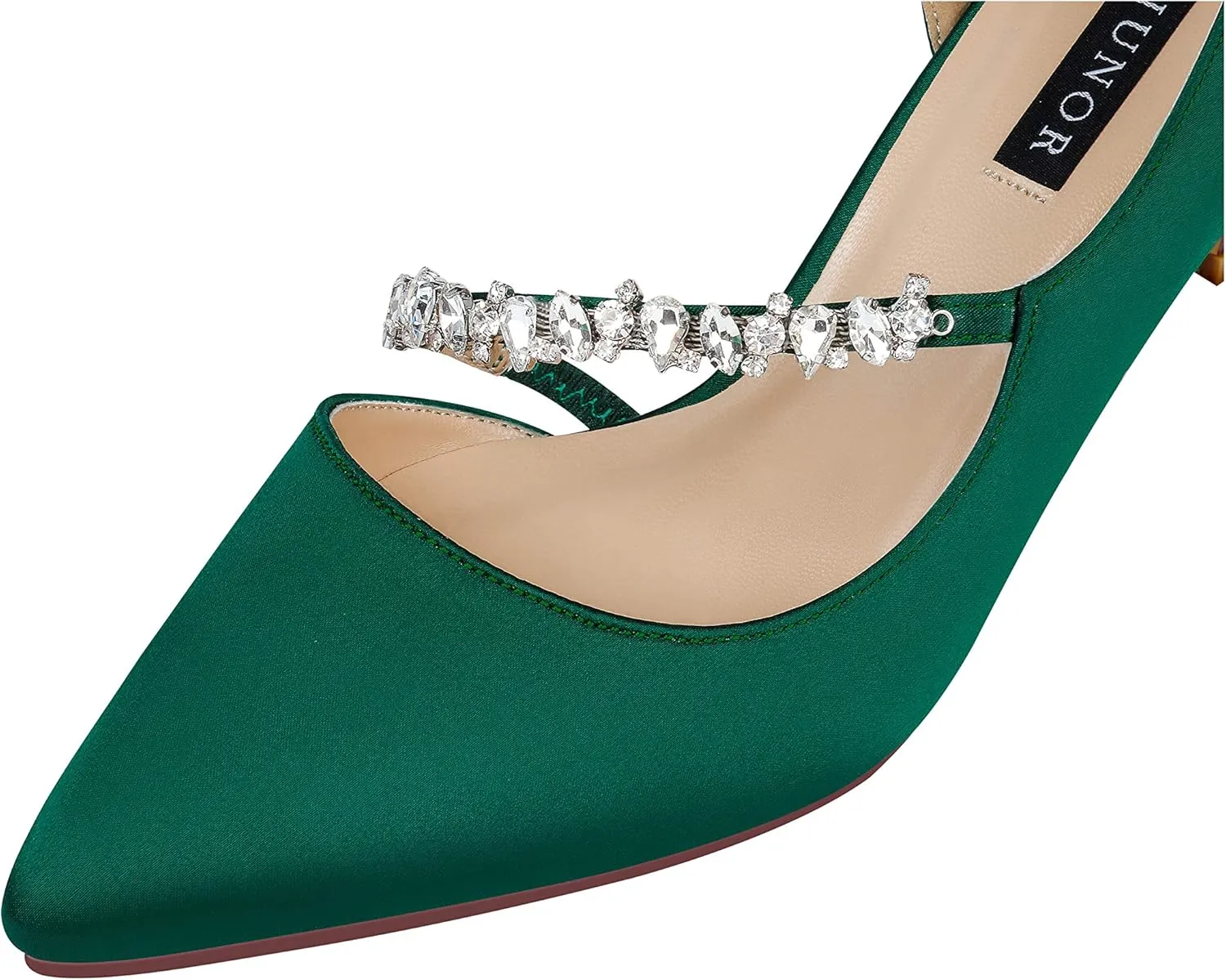 ERIJUNOR Women Mid Kitten Heels Closed Pointy Toe D’Orsay Pumps Wedding Party Shoes