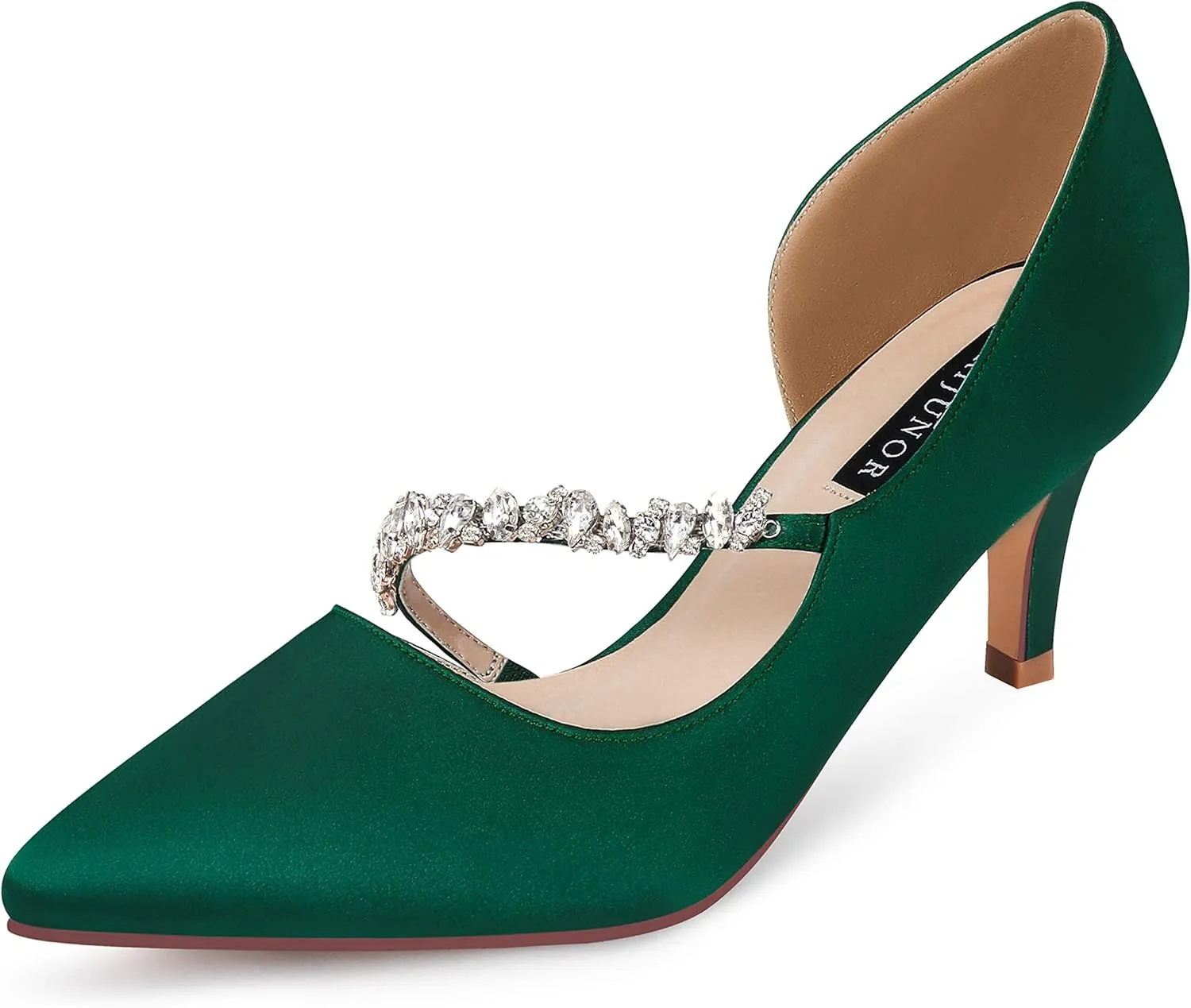 ERIJUNOR Women Mid Kitten Heels Closed Pointy Toe D’Orsay Pumps Wedding Party Shoes