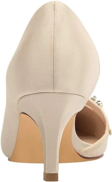 ERIJUNOR Women Mid Kitten Heels Closed Pointy Toe D’Orsay Pumps Wedding Party Shoes