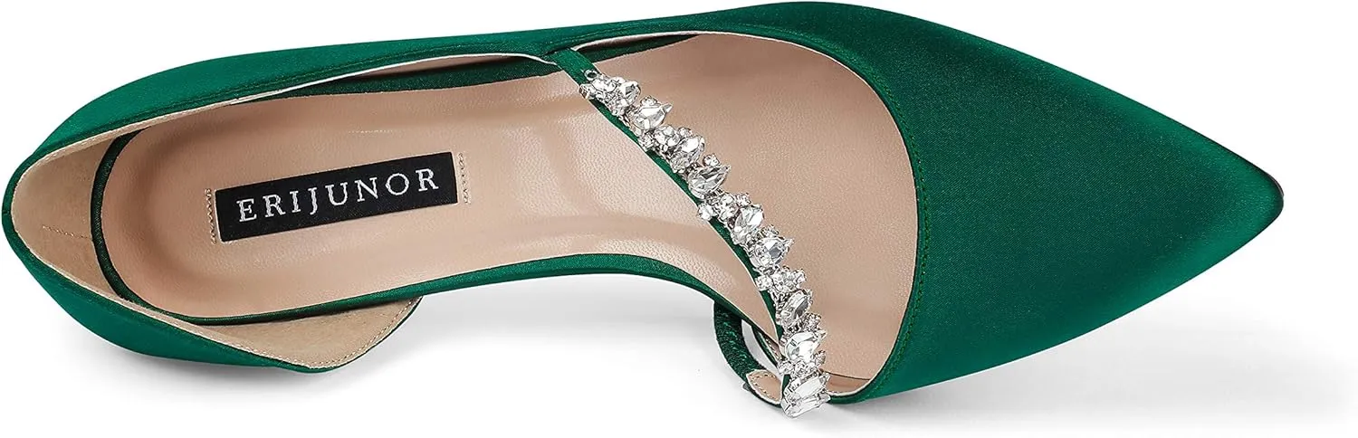 ERIJUNOR Women Mid Kitten Heels Closed Pointy Toe D’Orsay Pumps Wedding Party Shoes