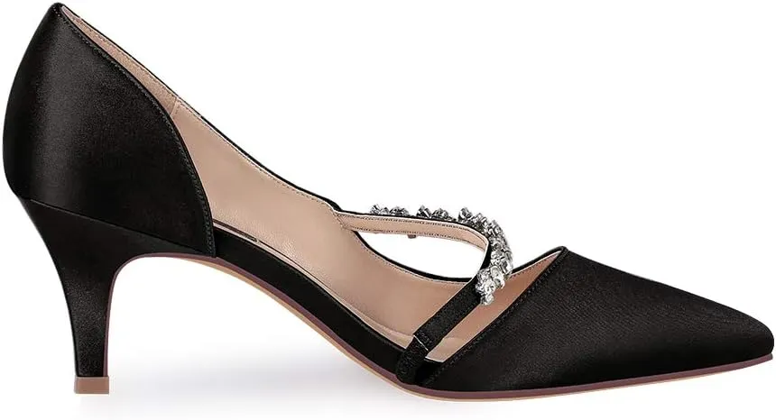 ERIJUNOR Women Mid Kitten Heels Closed Pointy Toe D’Orsay Pumps Wedding Party Shoes