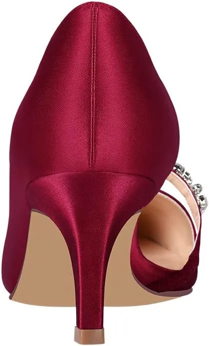 ERIJUNOR Women Mid Kitten Heels Closed Pointy Toe D’Orsay Pumps Wedding Party Shoes