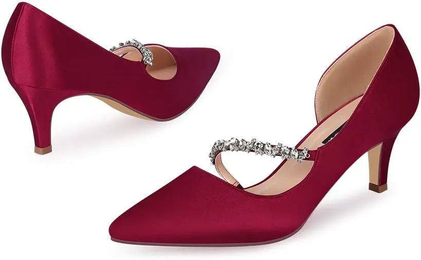 ERIJUNOR Women Mid Kitten Heels Closed Pointy Toe D’Orsay Pumps Wedding Party Shoes