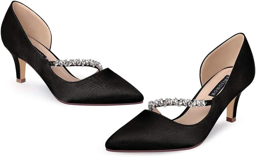 ERIJUNOR Women Mid Kitten Heels Closed Pointy Toe D’Orsay Pumps Wedding Party Shoes