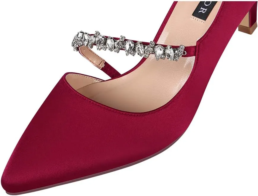 ERIJUNOR Women Mid Kitten Heels Closed Pointy Toe D’Orsay Pumps Wedding Party Shoes