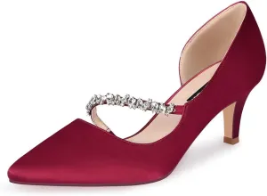 ERIJUNOR Women Mid Kitten Heels Closed Pointy Toe D’Orsay Pumps Wedding Party Shoes