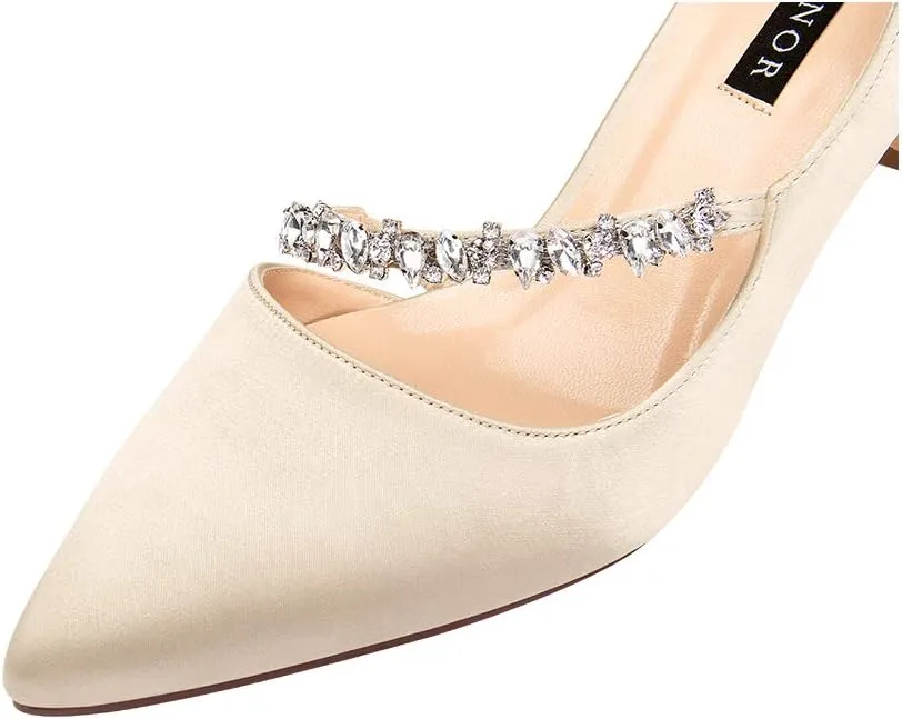 ERIJUNOR Women Mid Kitten Heels Closed Pointy Toe D’Orsay Pumps Wedding Party Shoes