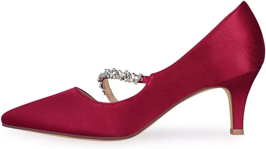 ERIJUNOR Women Mid Kitten Heels Closed Pointy Toe D’Orsay Pumps Wedding Party Shoes