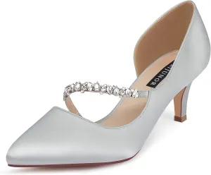 ERIJUNOR Women Mid Kitten Heels Closed Pointy Toe D’Orsay Pumps Wedding Party Shoes