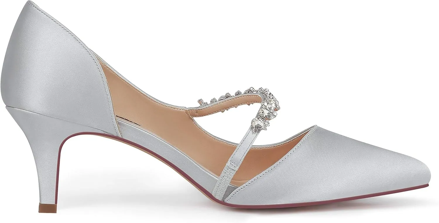 ERIJUNOR Women Mid Kitten Heels Closed Pointy Toe D’Orsay Pumps Wedding Party Shoes