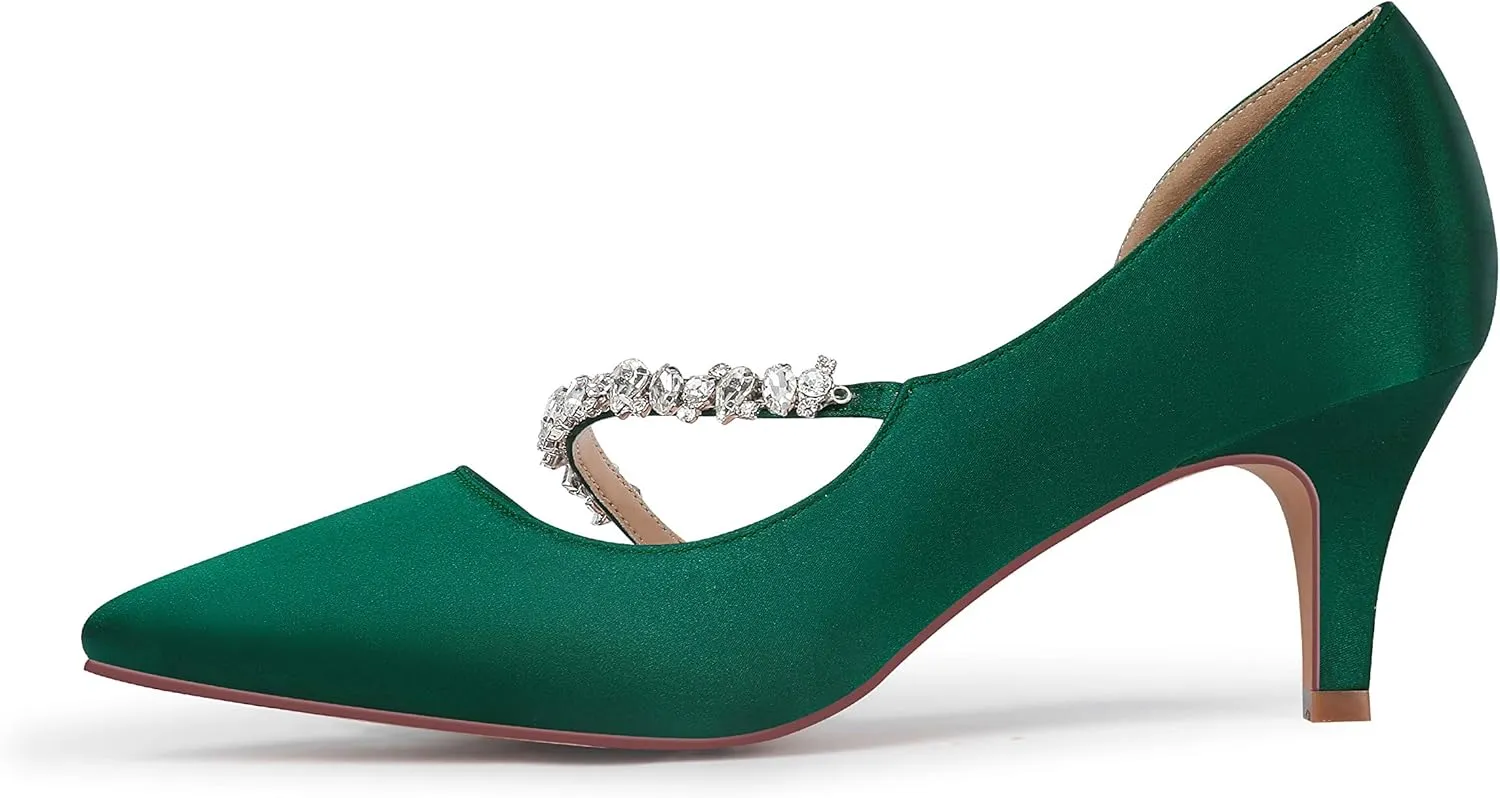 ERIJUNOR Women Mid Kitten Heels Closed Pointy Toe D’Orsay Pumps Wedding Party Shoes