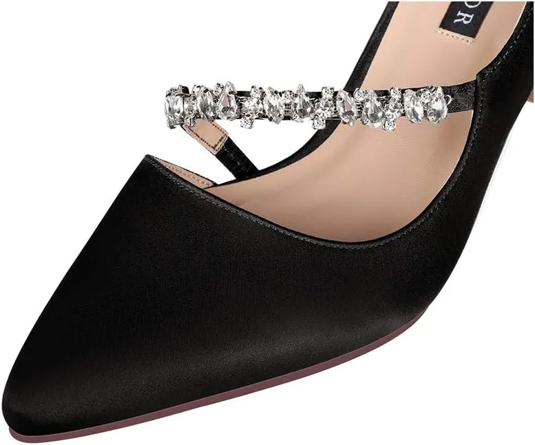 ERIJUNOR Women Mid Kitten Heels Closed Pointy Toe D’Orsay Pumps Wedding Party Shoes