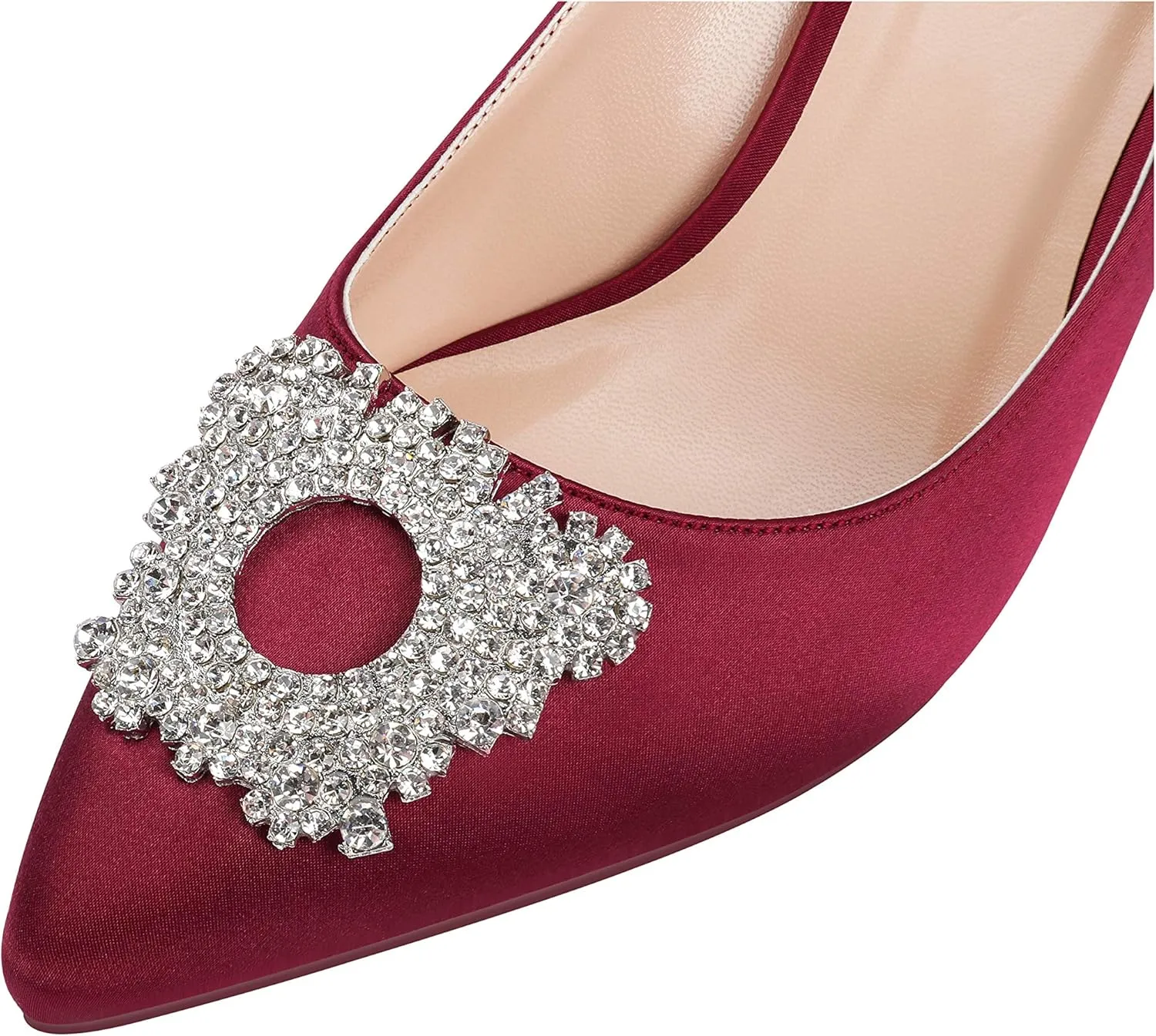 ERIJUNOR Women's Pumps Low Heel Rhinestone Brooch Satin Evening Dress Wedding Shoes