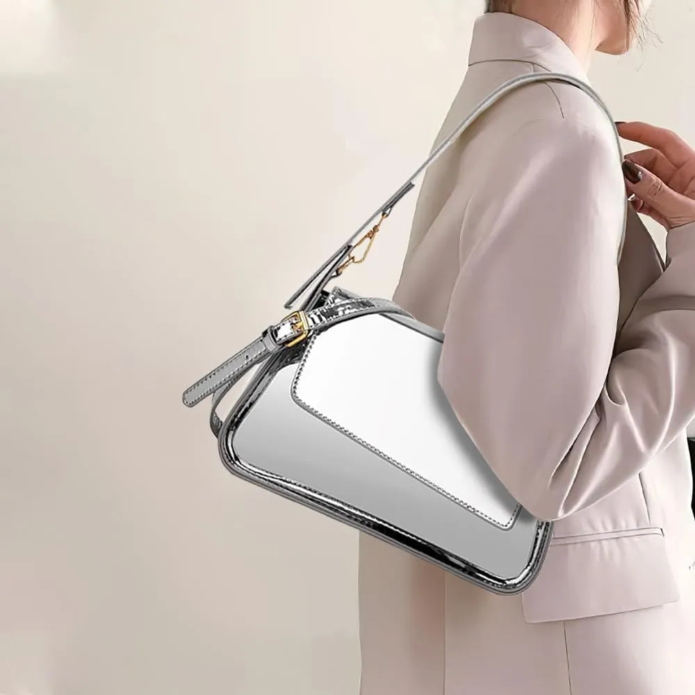Evening Bag for Women, Hobo Bag Clutch Y2K Shinny Purse Tote Handbag Shoulder Metallic Purse Crossbody