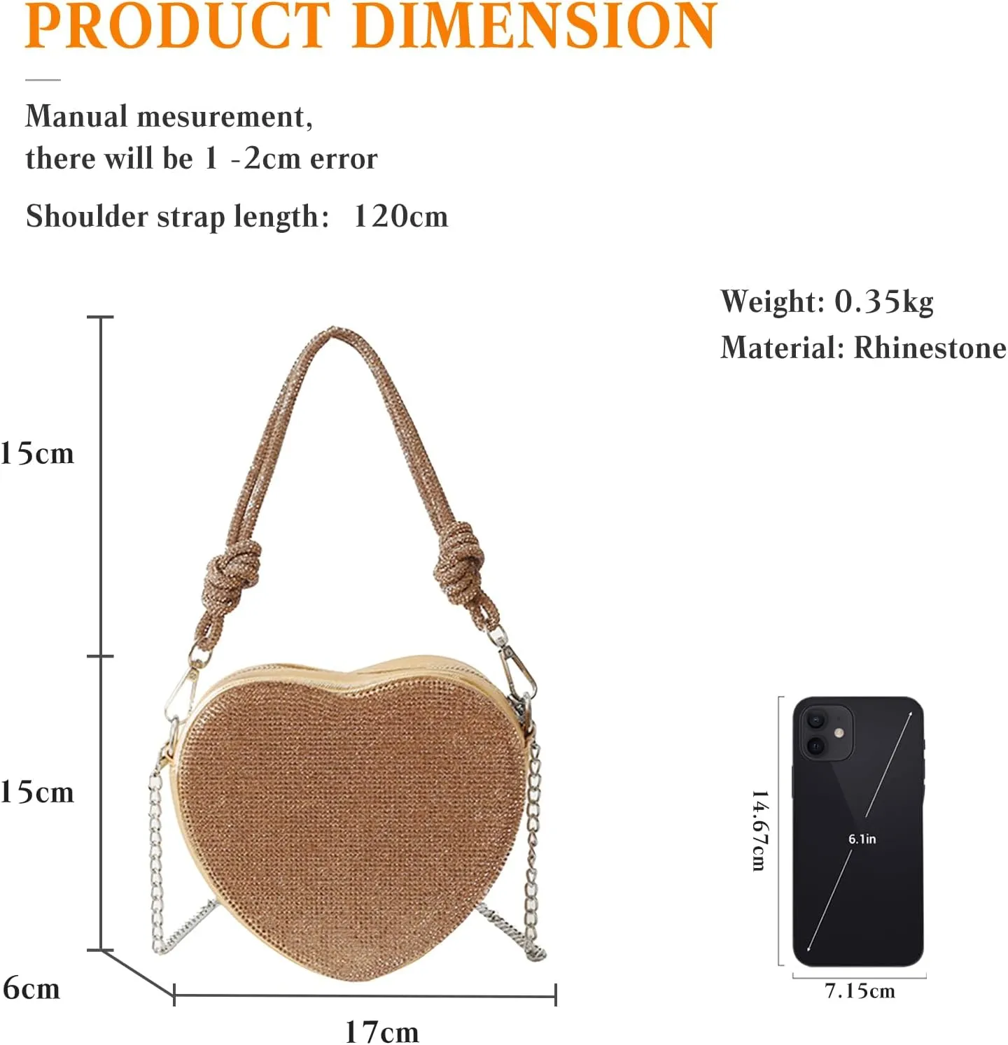 Evening Bag for Women Luxury Heart Shape Clutch Bag Rhinestone Handbag Bridal Wedding Purse Glitter Shoulder Bag