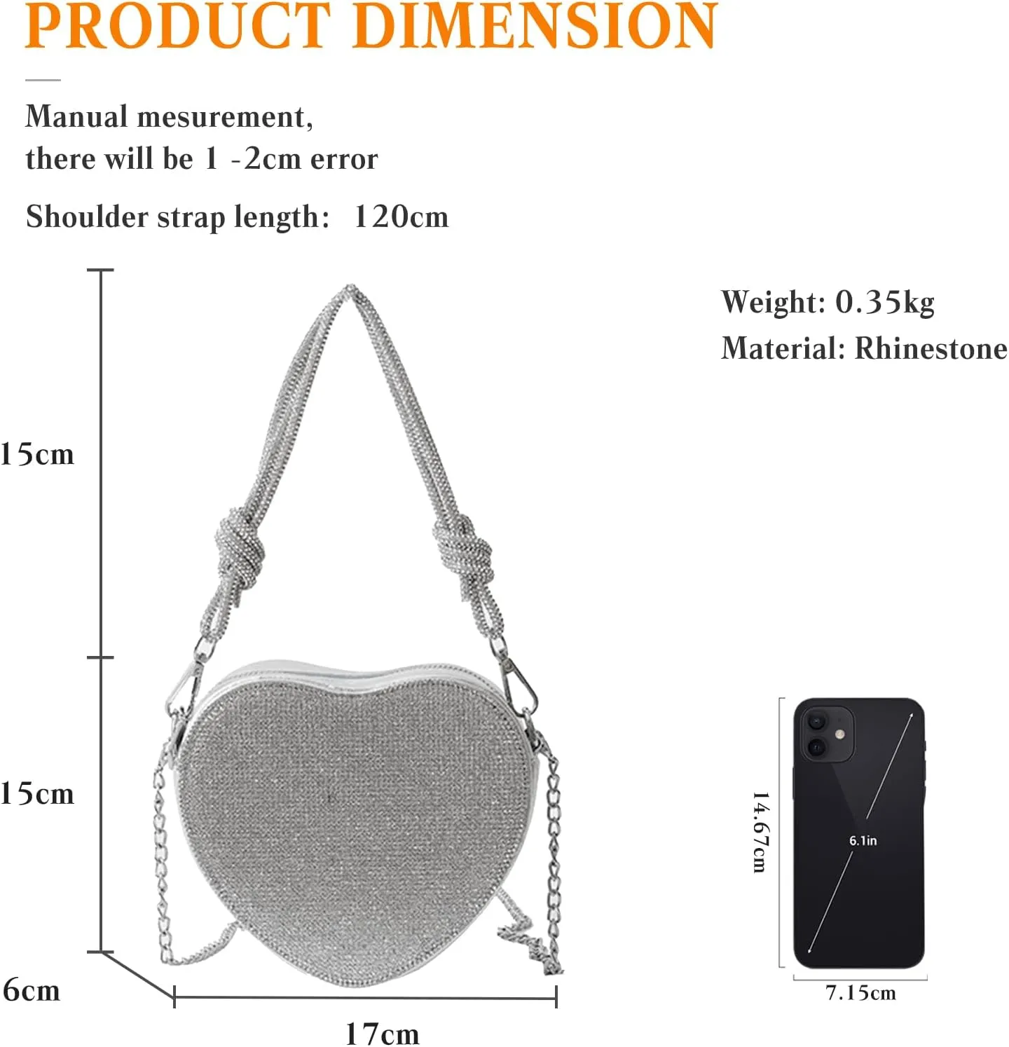 Evening Bag for Women Luxury Heart Shape Clutch Bag Rhinestone Handbag Bridal Wedding Purse Glitter Shoulder Bag