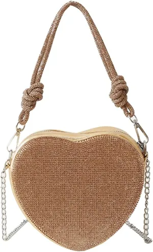 Evening Bag for Women Luxury Heart Shape Clutch Bag Rhinestone Handbag Bridal Wedding Purse Glitter Shoulder Bag
