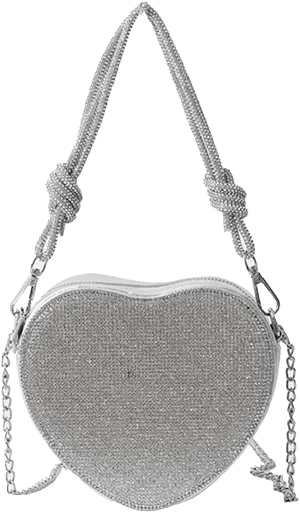 Evening Bag for Women Luxury Heart Shape Clutch Bag Rhinestone Handbag Bridal Wedding Purse Glitter Shoulder Bag