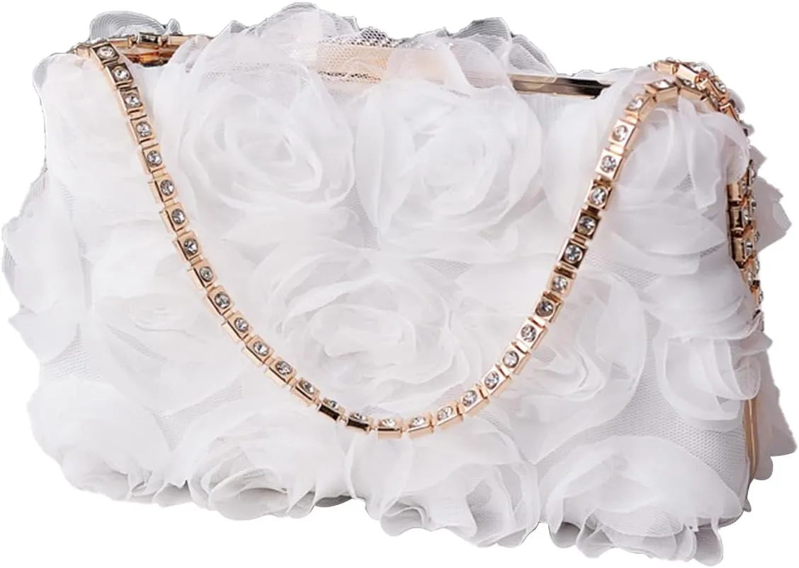 Evening Bag for Women Rose Shaped Clutch Bag Polyester Handbag Small Shoulder Bag Bridal Wedding Purse