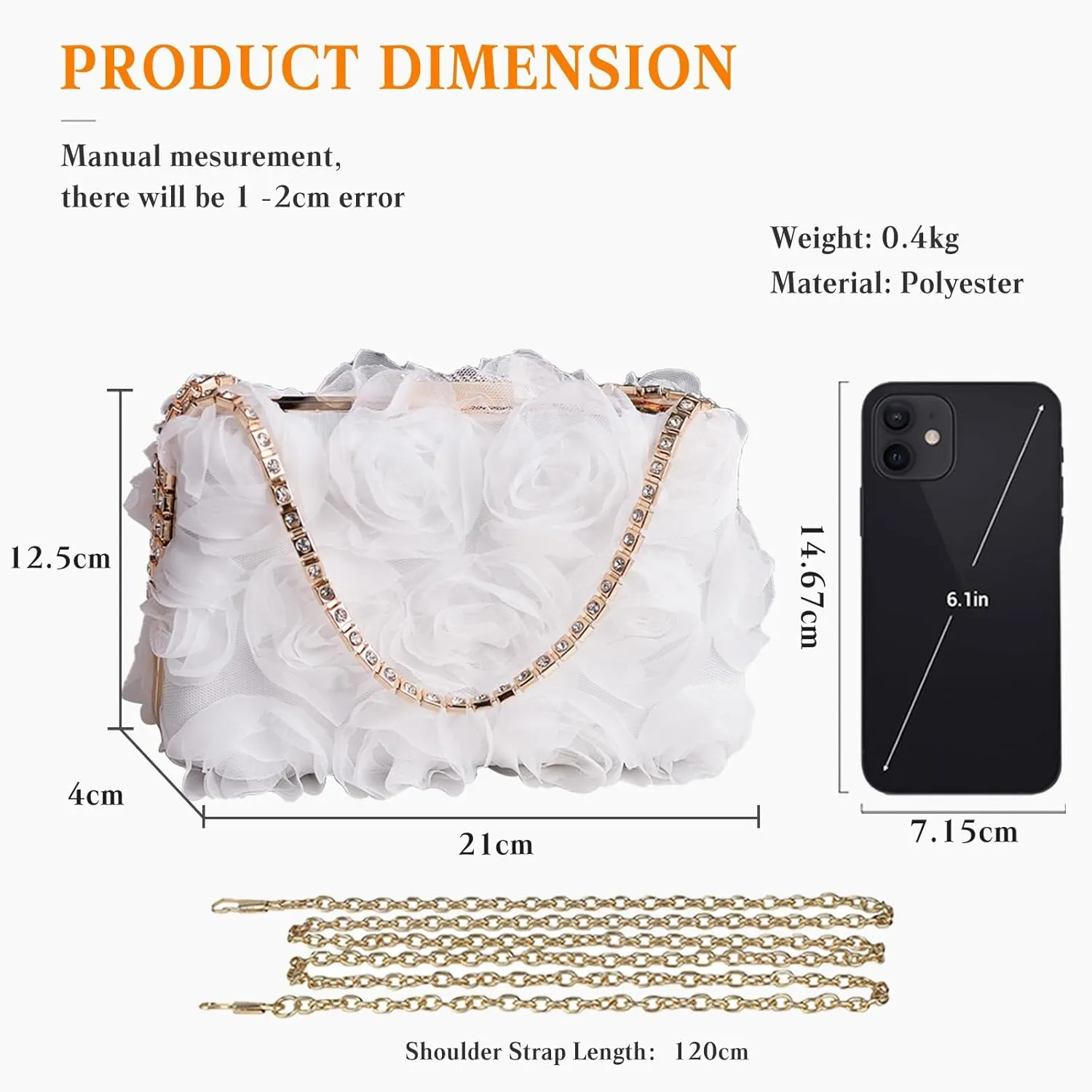 Evening Bag for Women Rose Shaped Clutch Bag Polyester Handbag Small Shoulder Bag Bridal Wedding Purse