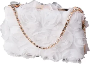 Evening Bag for Women Rose Shaped Clutch Bag Polyester Handbag Small Shoulder Bag Bridal Wedding Purse