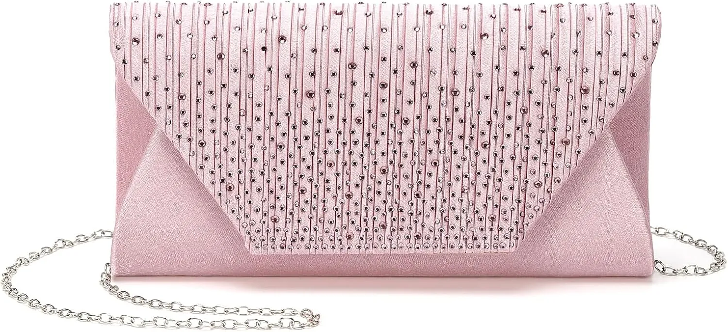 Evening Bags Clutch Purses for Women Formal, Purse Handbag Crossbody Bag Crystal Rhinestone with Chain Strap Shoulder Bag Sparkly for Wedding Guest Party Pink