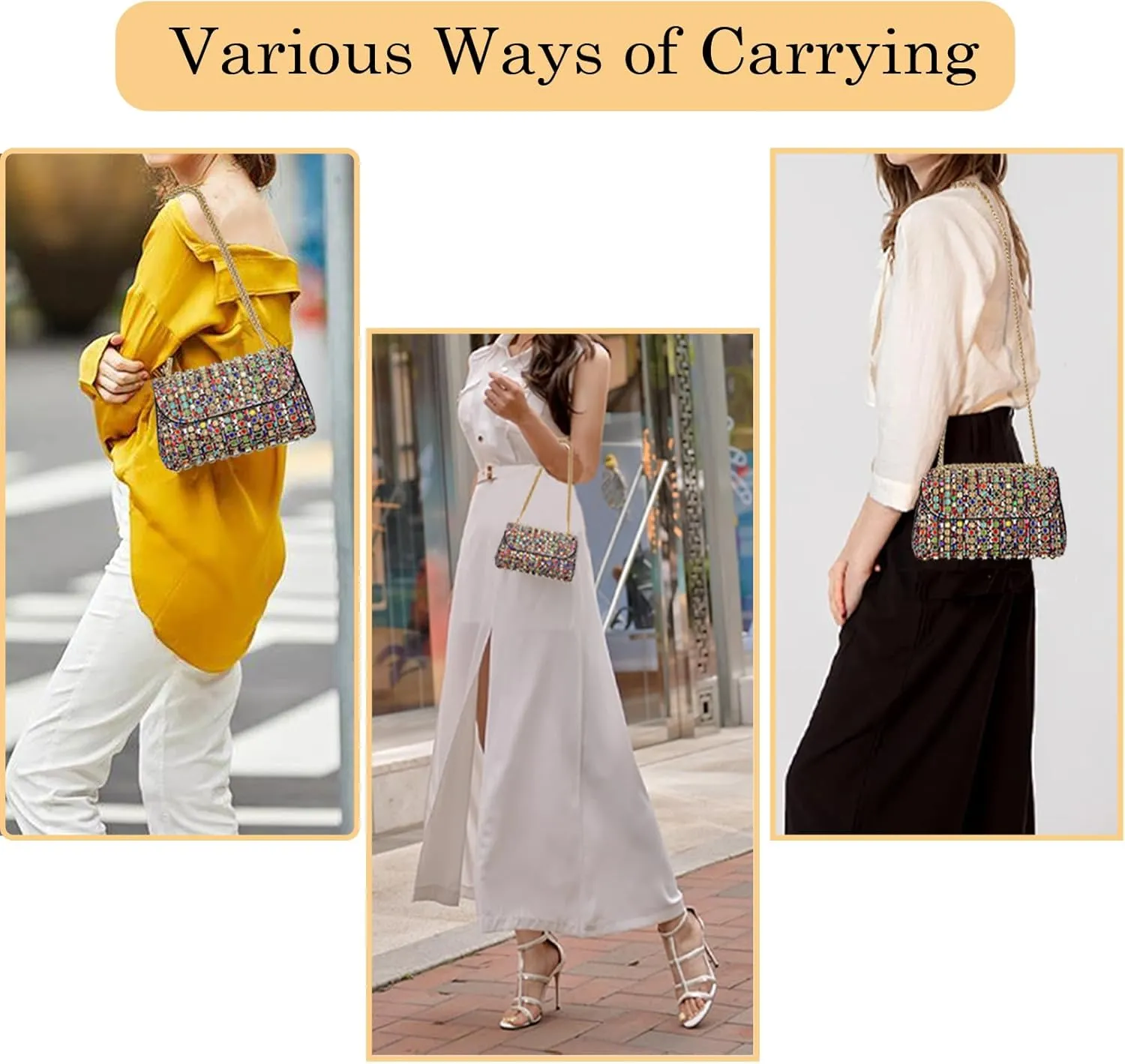 Evening Clutch Purses for Women Shoulder Bags Crossbody Bag with Chain Rhinestone Purse for Prom Party Wedding