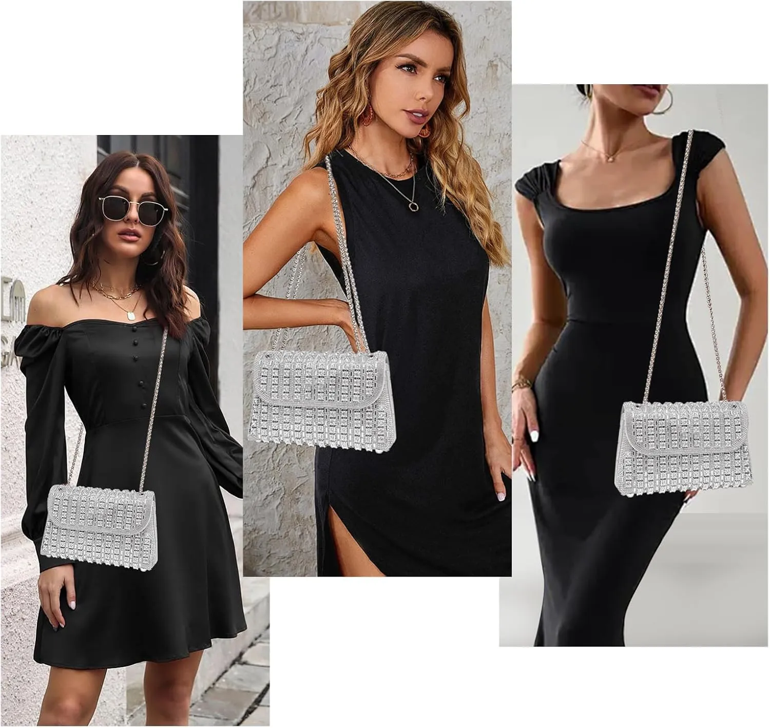 Evening Clutch Purses for Women Shoulder Bags Crossbody Bag with Chain Rhinestone Purse for Prom Party Wedding