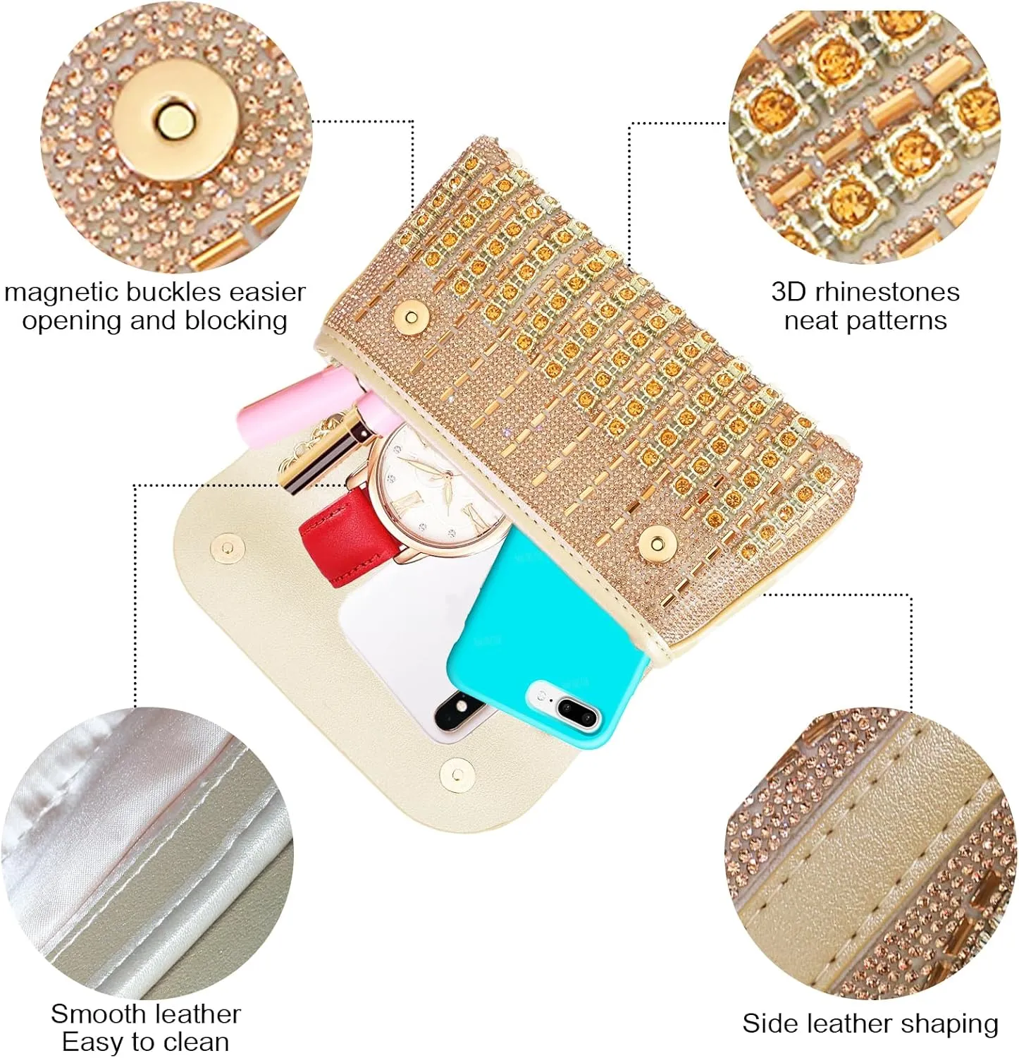 Evening Clutch Purses for Women Shoulder Bags Crossbody Bag with Chain Rhinestone Purse for Prom Party Wedding