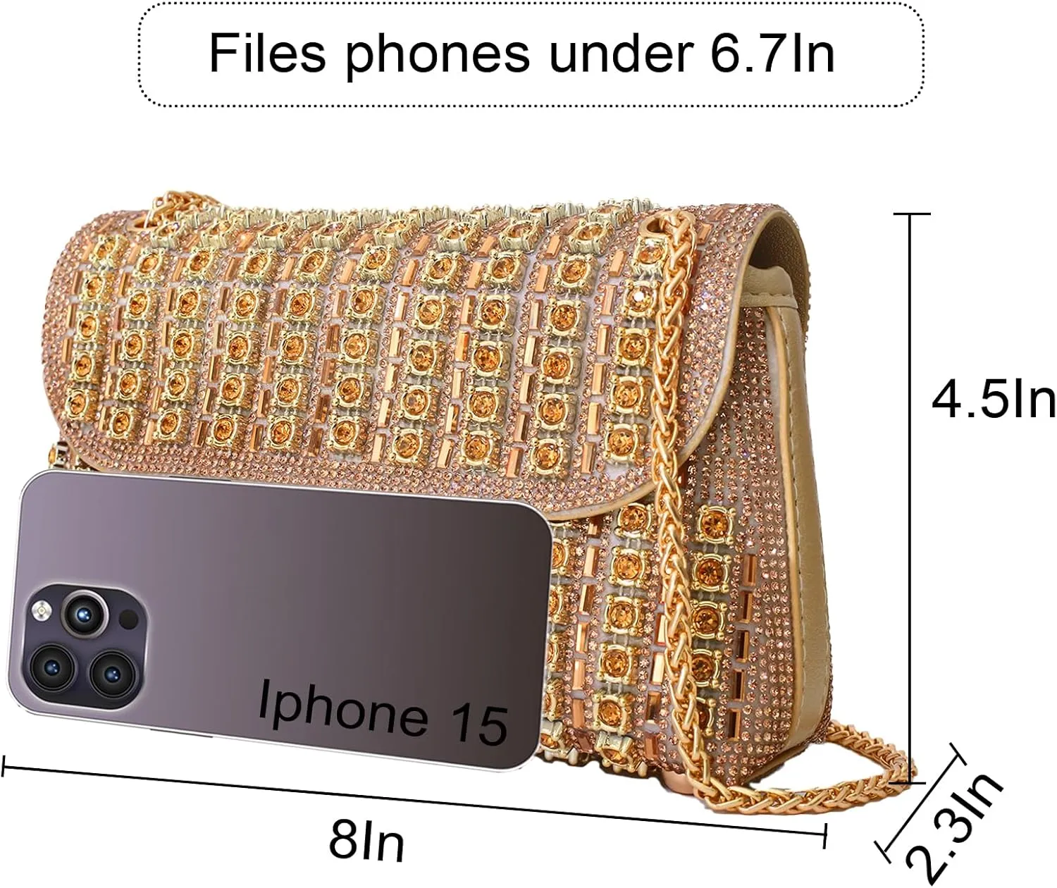 Evening Clutch Purses for Women Shoulder Bags Crossbody Bag with Chain Rhinestone Purse for Prom Party Wedding