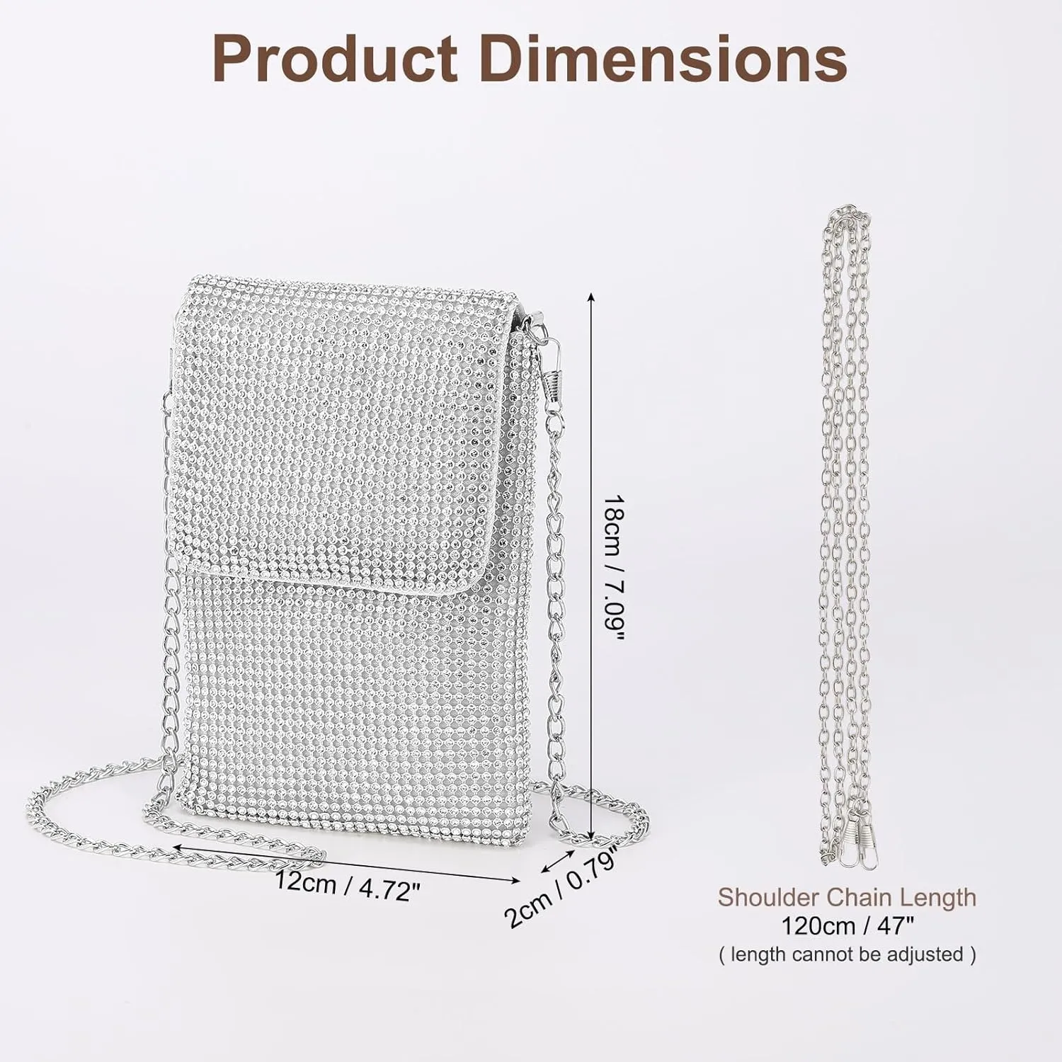 Evening Handbags Clutch Purses for Women, Crossbody Bag Crystal Rhinestone Purse Shoulder Bag Sparkly for Wedding Party Silver