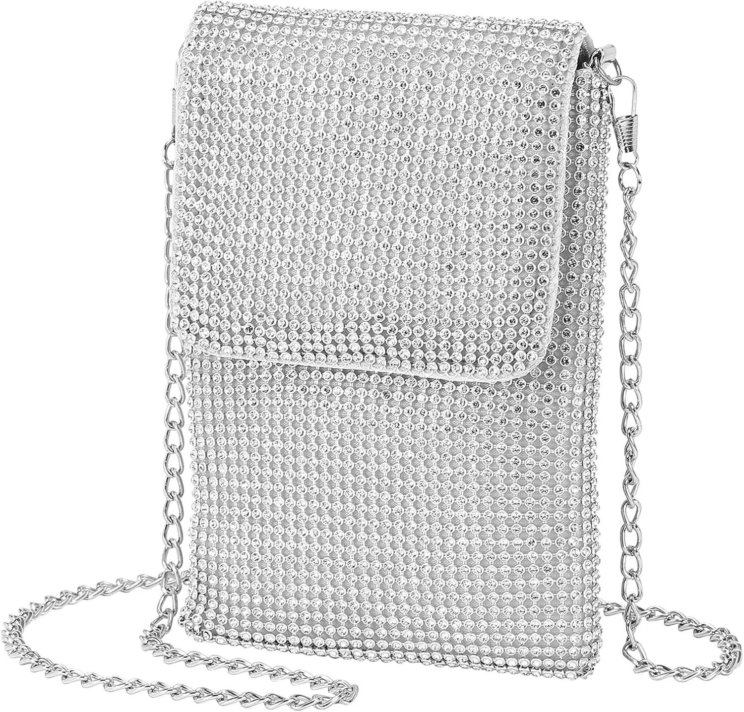 Evening Handbags Clutch Purses for Women, Crossbody Bag Crystal Rhinestone Purse Shoulder Bag Sparkly for Wedding Party Silver