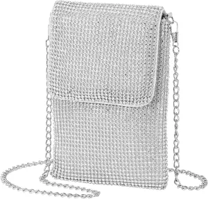 Evening Handbags Clutch Purses for Women, Crossbody Bag Crystal Rhinestone Purse Shoulder Bag Sparkly for Wedding Party Silver