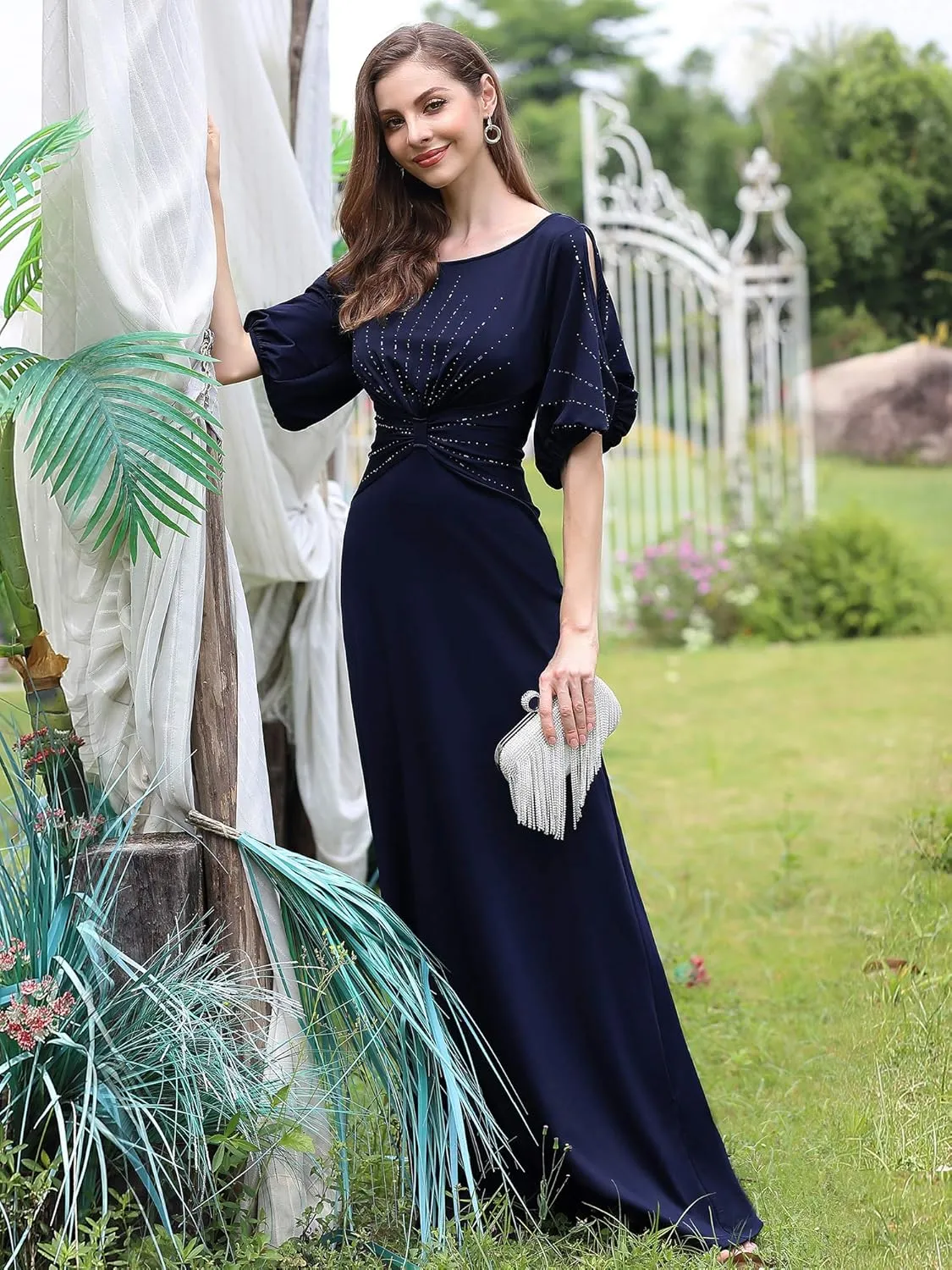 Ever-Pretty Women's Round Neck Hollow Out Sleeves Mermaid Beaded Formal Dresses 0544-USA