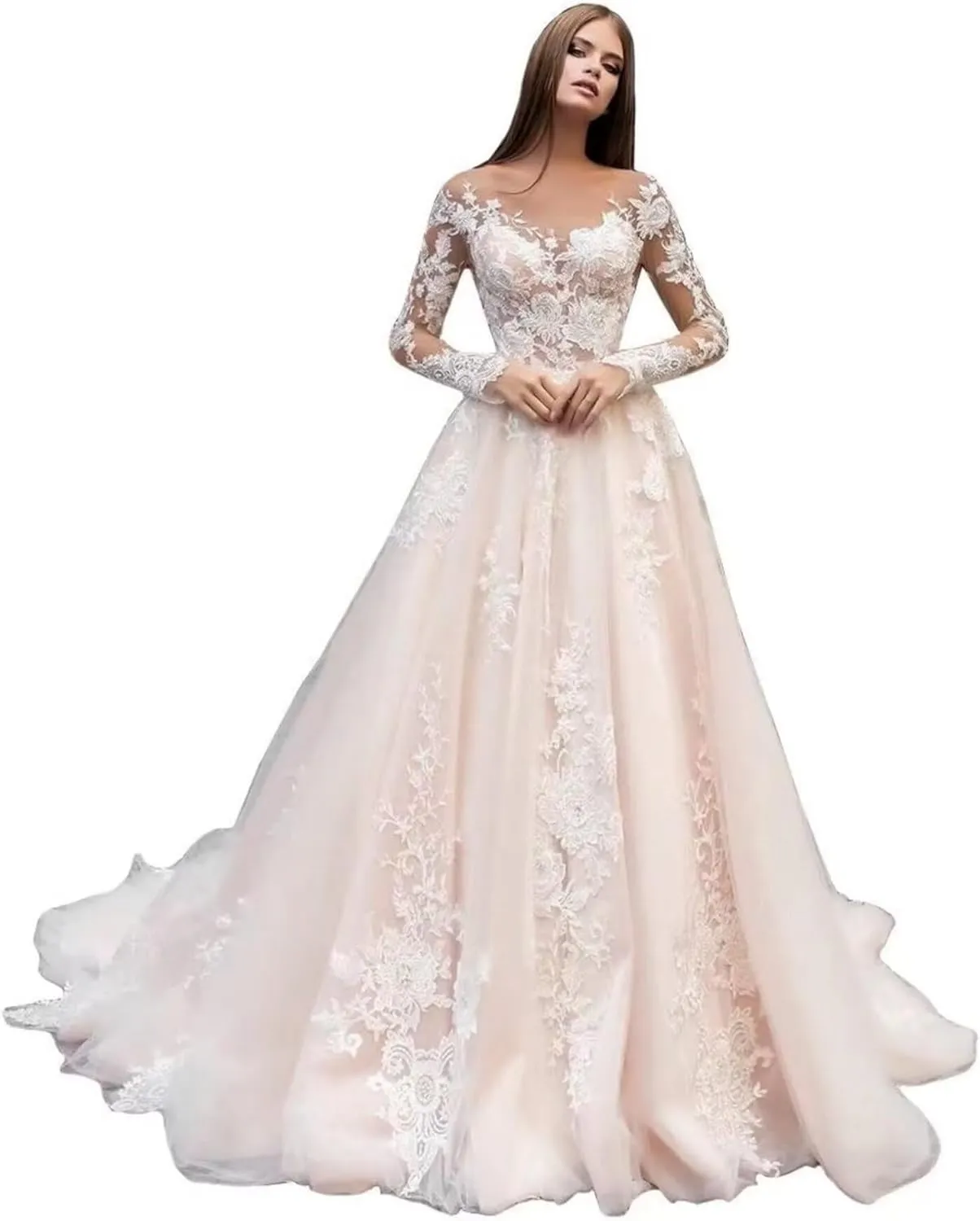 Fair Lady Wedding Dresses for Bride 2025 V Neck Beaded Straps Lace Appliques Bridal Gown for Women
