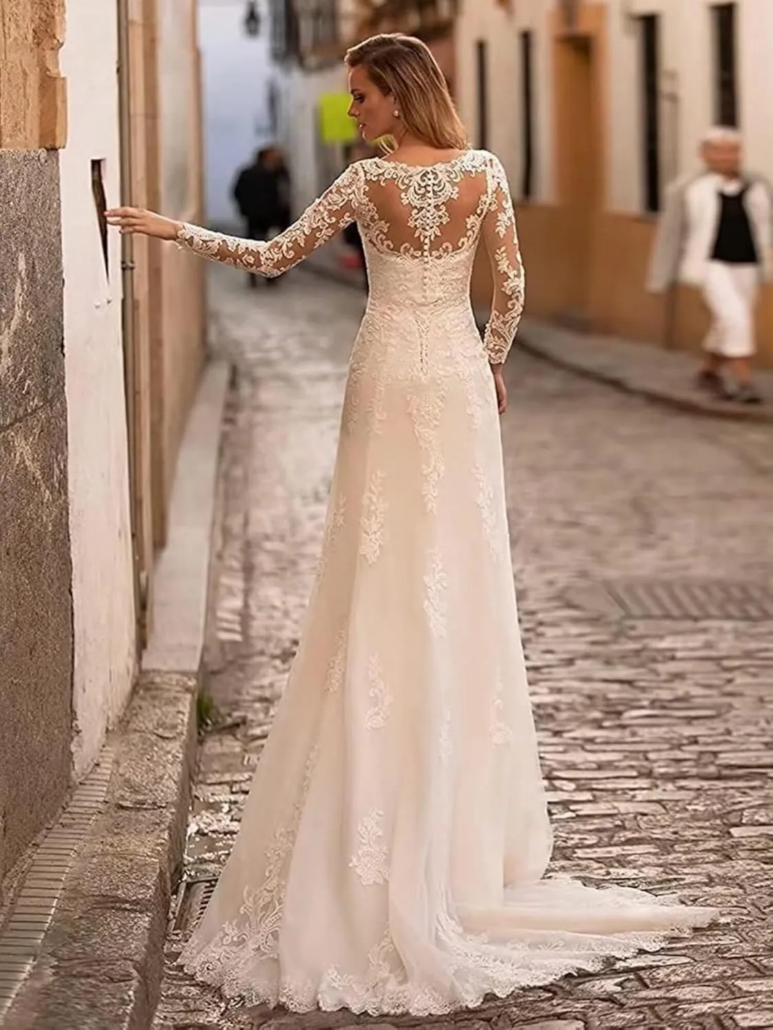 Fair Lady Wedding Dresses for Bride 2025 V Neck Beaded Straps Lace Appliques Bridal Gown for Women