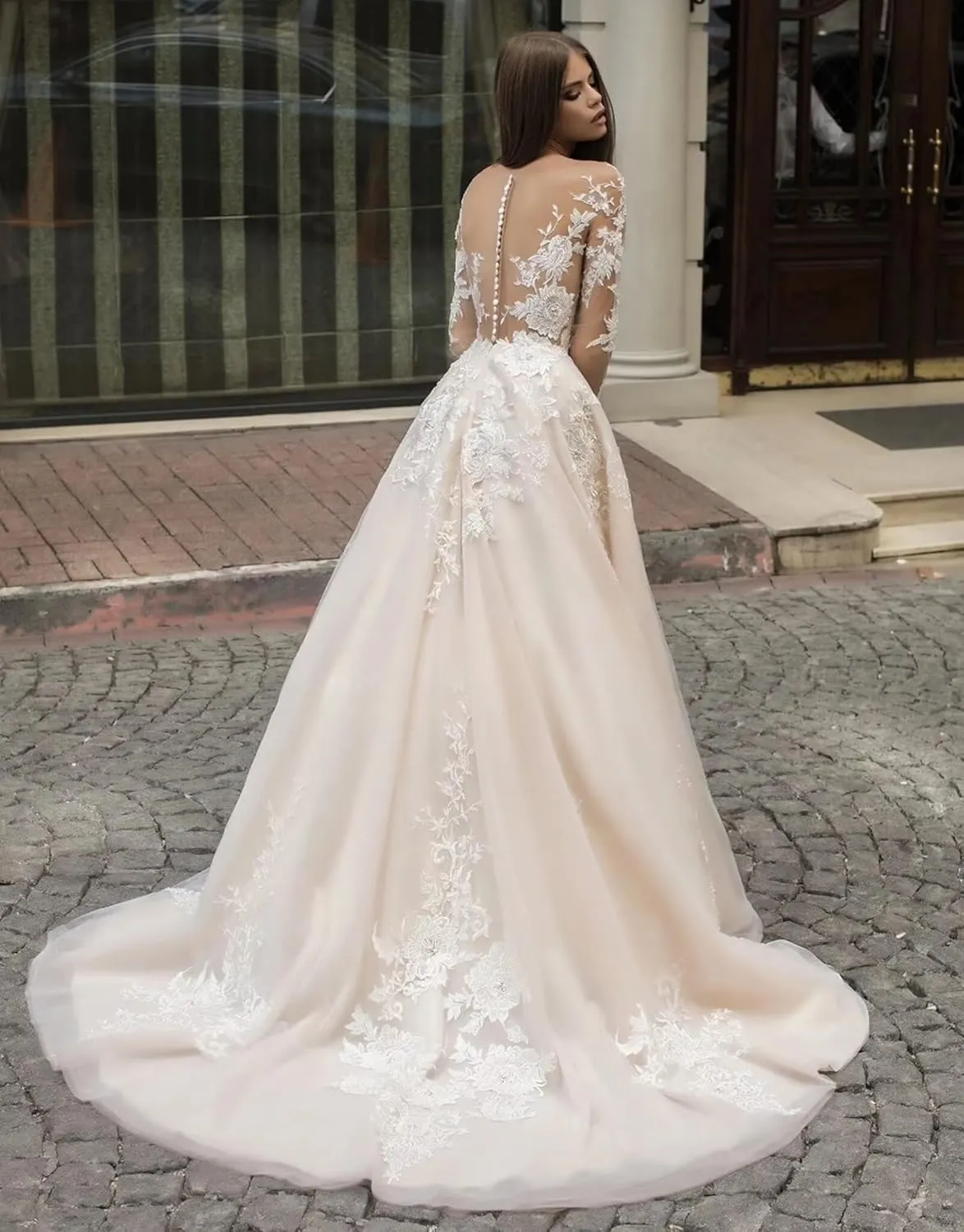 Fair Lady Wedding Dresses for Bride 2025 V Neck Beaded Straps Lace Appliques Bridal Gown for Women