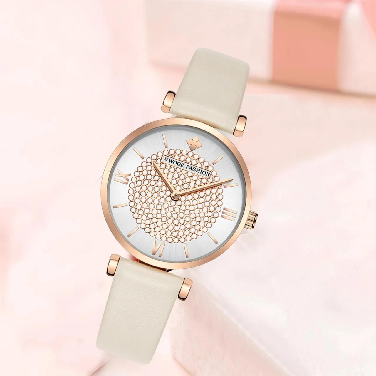 FANMIS Lady Classic Diamond Watches Ultra-Thin Minimalist Ladies Dress Watch Rhinestone Diamond Dial Bracelet Watch Fashion Waterproof Wristwatch Leather Band
