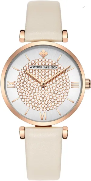 FANMIS Lady Classic Diamond Watches Ultra-Thin Minimalist Ladies Dress Watch Rhinestone Diamond Dial Bracelet Watch Fashion Waterproof Wristwatch Leather Band