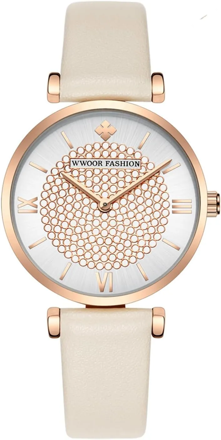 FANMIS Lady Classic Diamond Watches Ultra-Thin Minimalist Ladies Dress Watch Rhinestone Diamond Dial Bracelet Watch Fashion Waterproof Wristwatch Leather Band