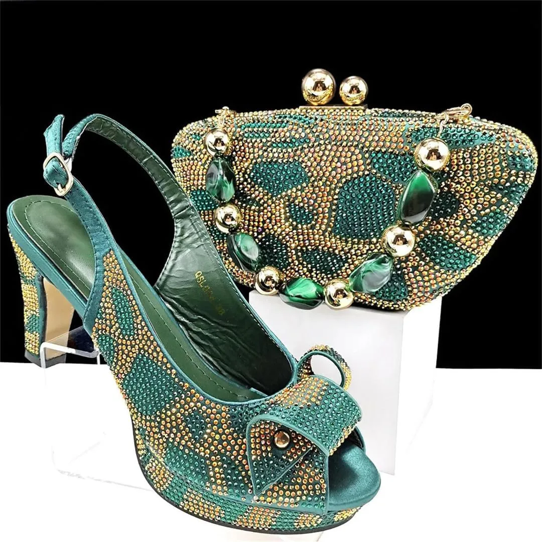 Fashion Design African Style Banquet Shoes and Bag Sexy High Heels and Full Diamond Dual Purpose Mini Bag Ladies Shoes