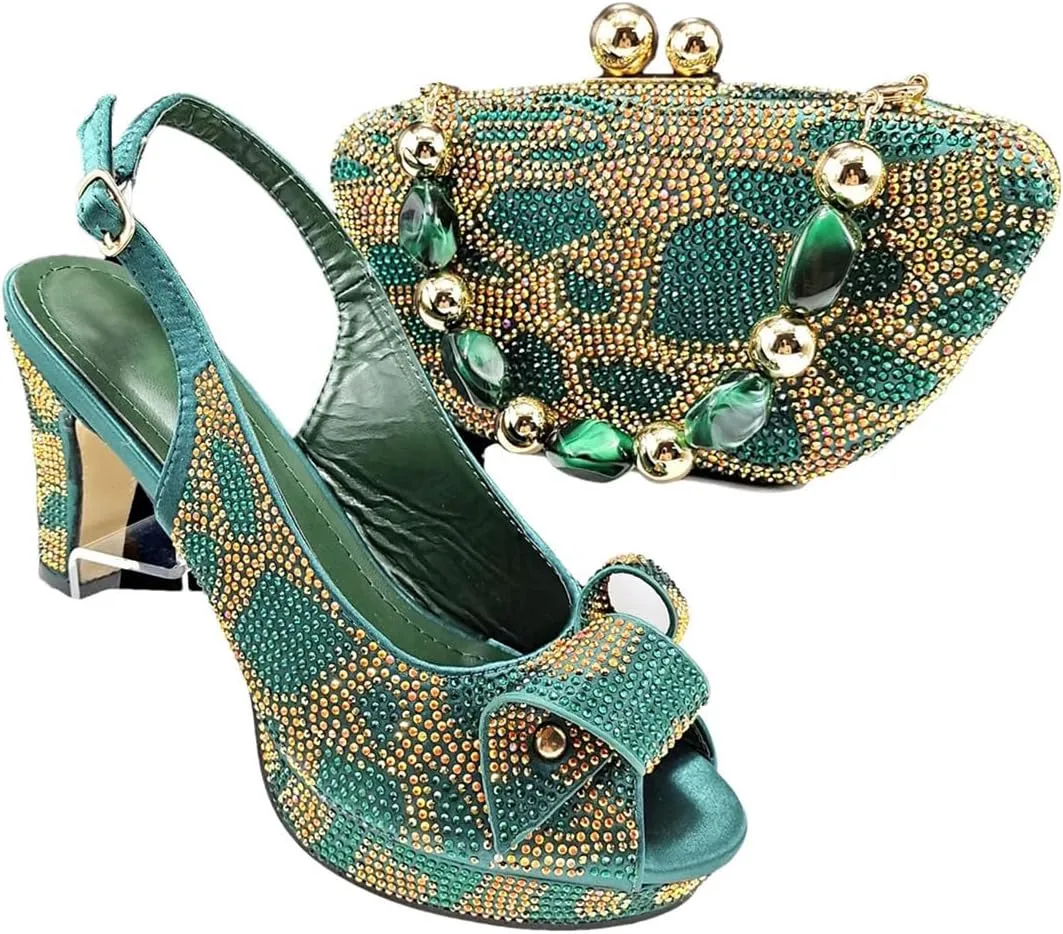 Fashion Design African Style Banquet Shoes and Bag Sexy High Heels and Full Diamond Dual Purpose Mini Bag Ladies Shoes