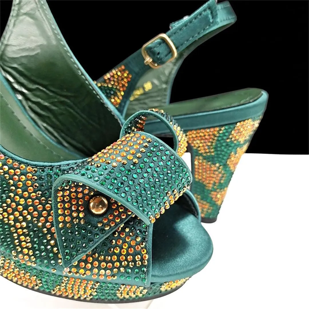 Fashion Design African Style Banquet Shoes and Bag Sexy High Heels and Full Diamond Dual Purpose Mini Bag Ladies Shoes