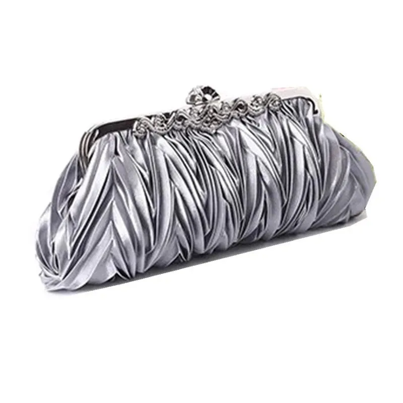 Fashion Lady Party Wedding Handbag Purse Girl Soft Evening Bag Bridal Women Satin Crystal Clutch
